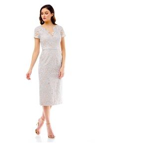 JS Collections Illusion Lace V-Neck Embroidered
Sheath Dress, Sz 6
